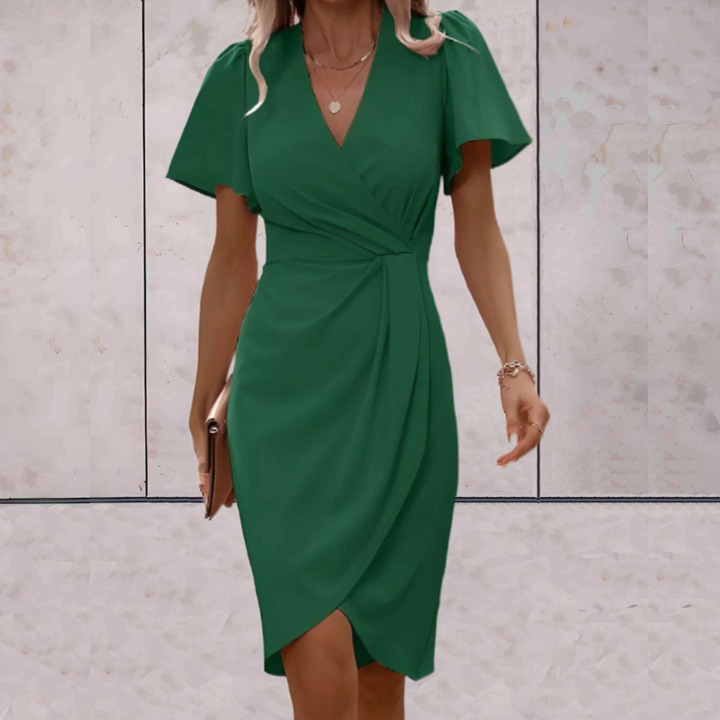 Flattering Serafina V-neck wrap dress for women, offering an elegant & comfortable fit.
