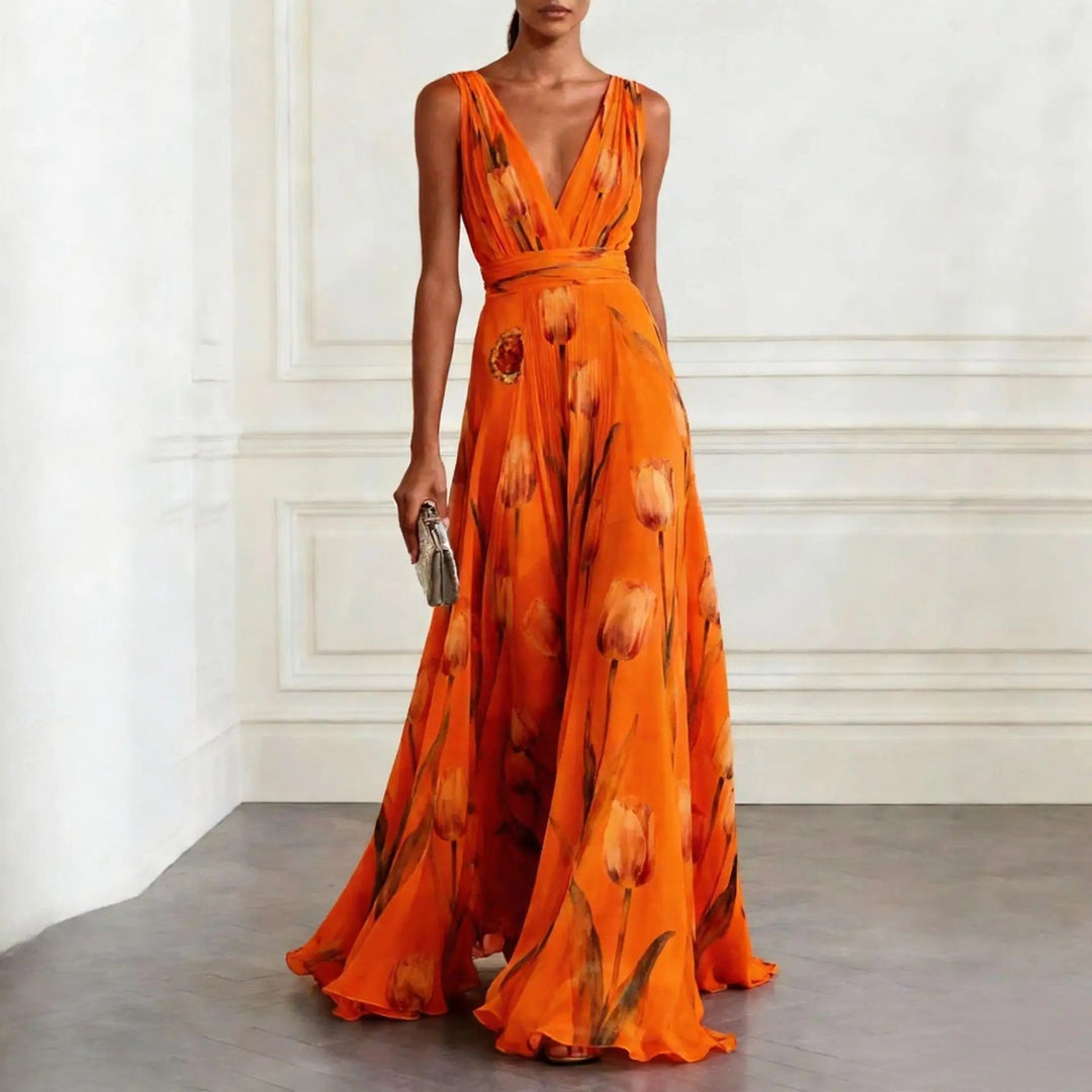 Versatile women's V-neck wrap maxi dress, ideal for summer, spring, and elegant occasion wear.