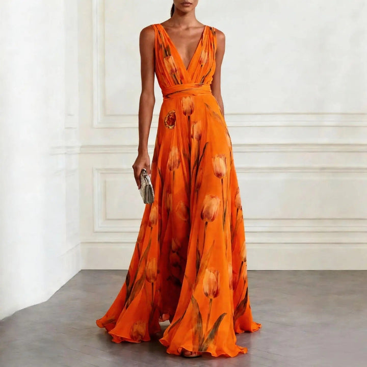 Versatile women's V-neck wrap maxi dress, ideal for summer, spring, and elegant occasion wear.