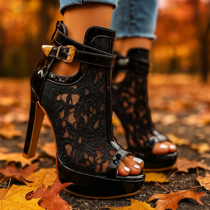 Stylish Valencia platform heels featuring a sleek ankle strap, providing elegance and support for women.