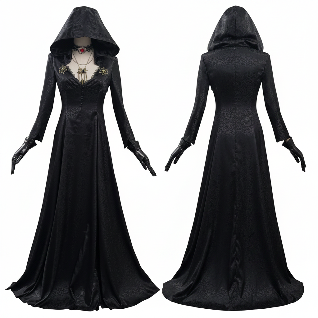 Elegant Women's Vampire Lady Cosplay Costume. Perfect for Evil Village gaming, Halloween, or character-themed events.