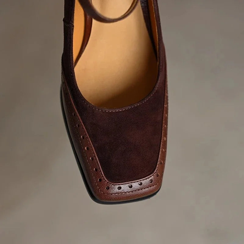 Chic women's vintage block heels featuring an adjustable strap for elegant comfort in any dressy occasion.