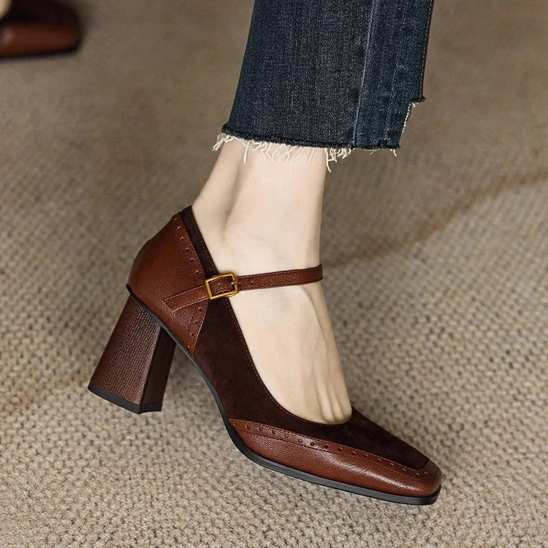 Versatile women's block heels with vintage flair, ideal as elegant dress shoes for day to night wear.
