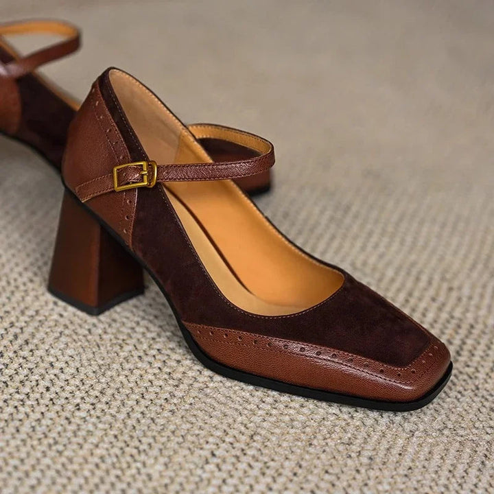 Comfortable women's block heels in vintage style, perfect elegant work wear or sophisticated day shoes.