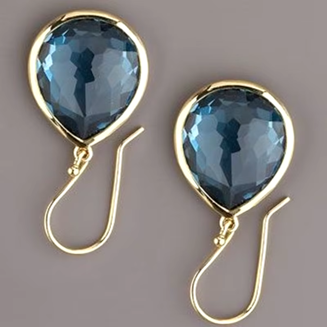 Close-up of vintage blue crystal drop earrings for women, featuring elegant design, Amara