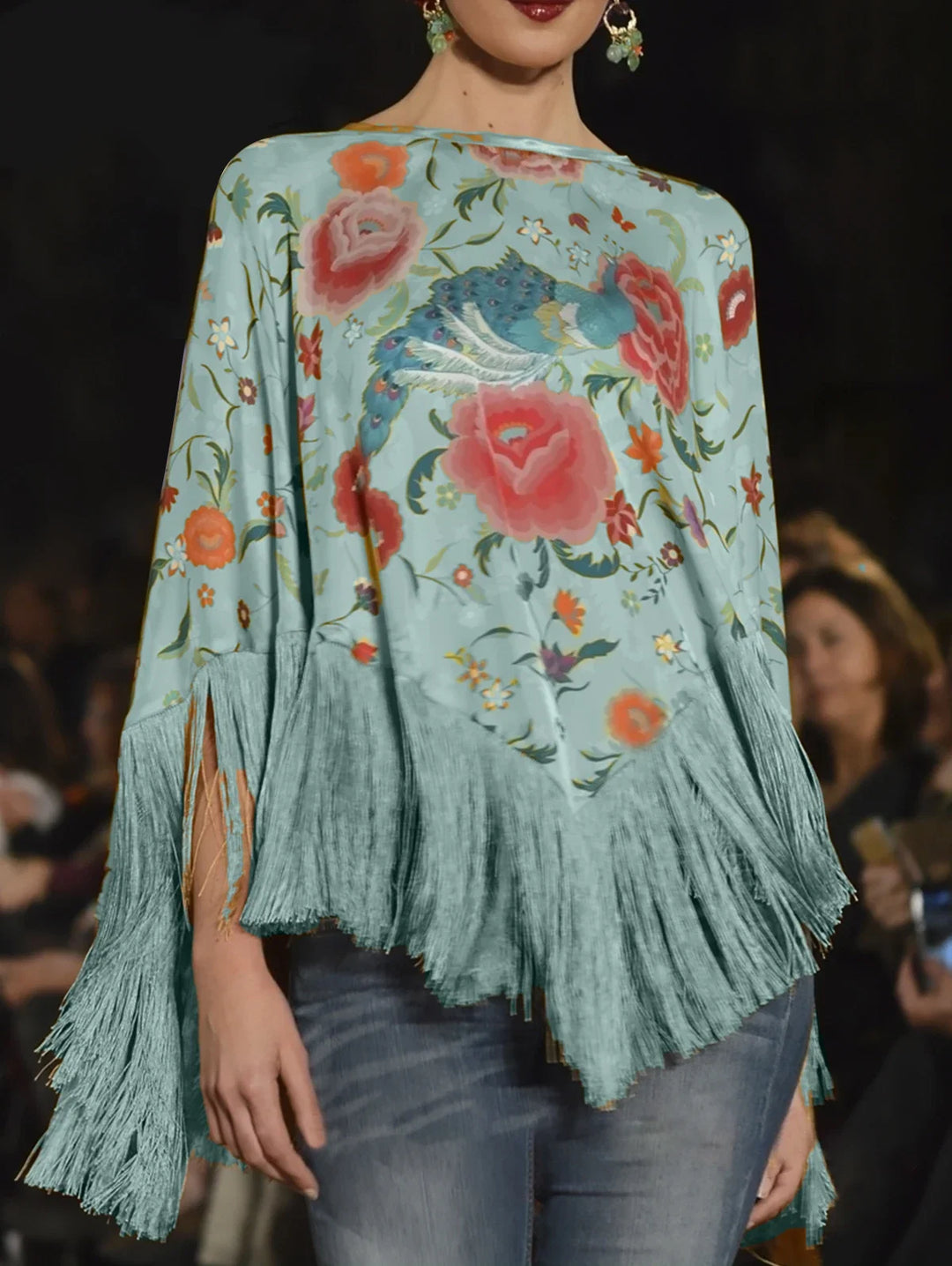 Elegant women's vintage floral blouse in sky blue with yellow flowers, perfect for spring and summer style.