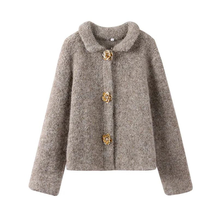 Elegant women's vintage floral button cardigan. Cozy knitwear, perfect for fall & winter layering. Classic chic fashion.