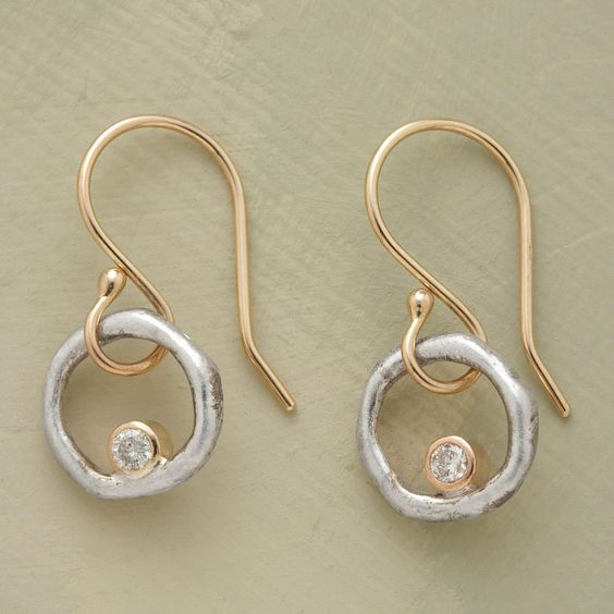 Elegant women's vintage gold & silver zirconia earrings. Sparkling classic style fashion accessory.