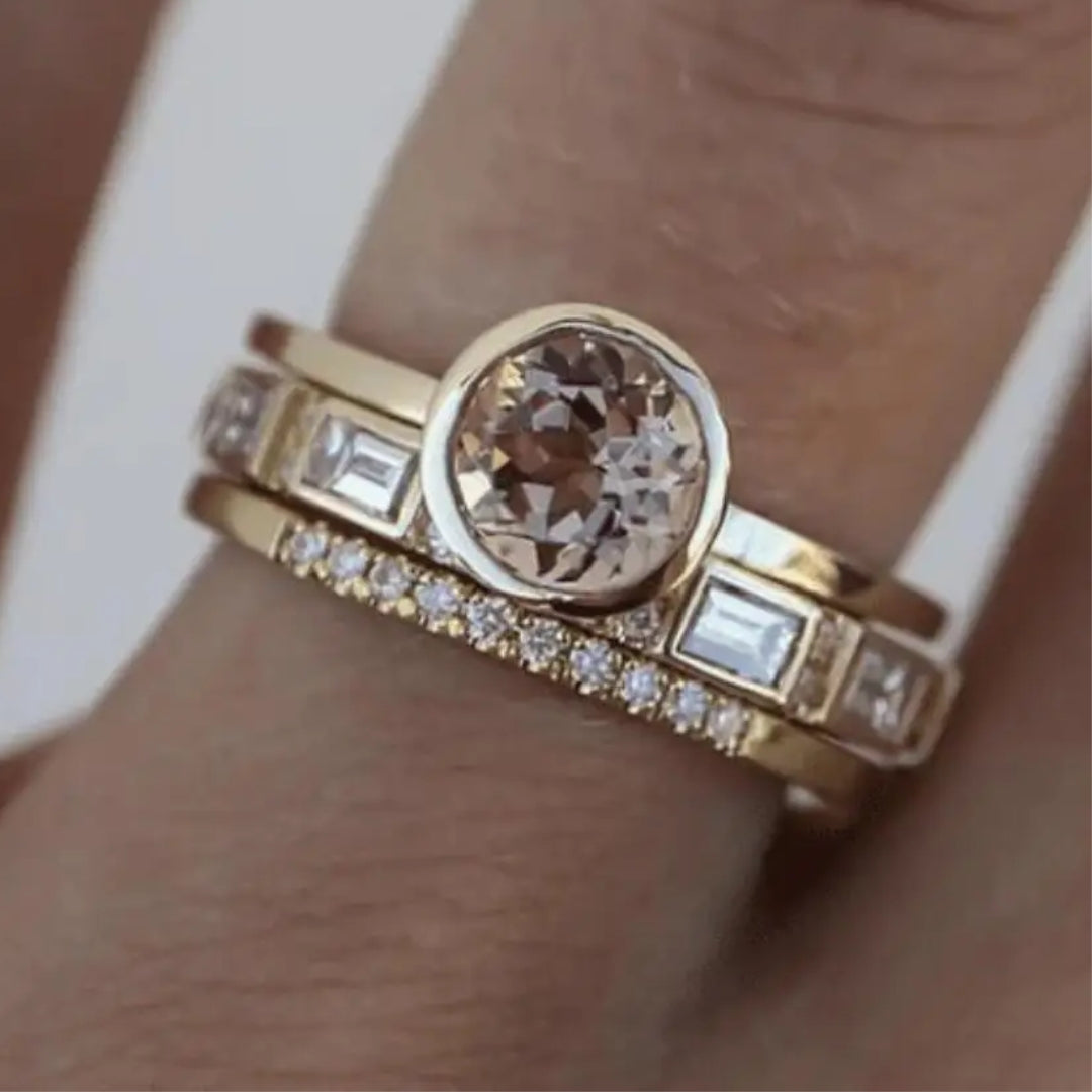Dainty vintage golden ring adorned with shimmering crystals, an elegant women's jewelry piece & gift for her.
