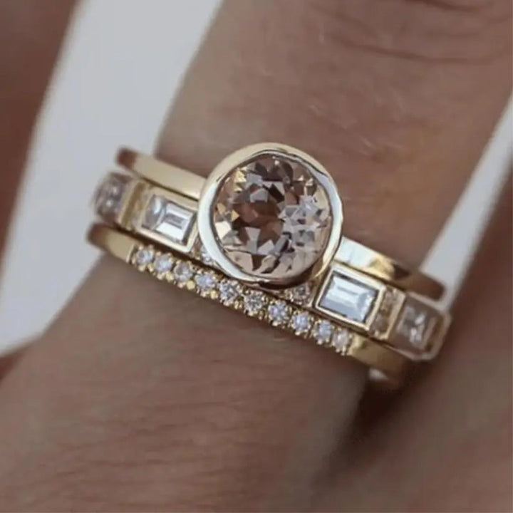Dainty vintage golden ring adorned with shimmering crystals, an elegant women's jewelry piece & gift for her.