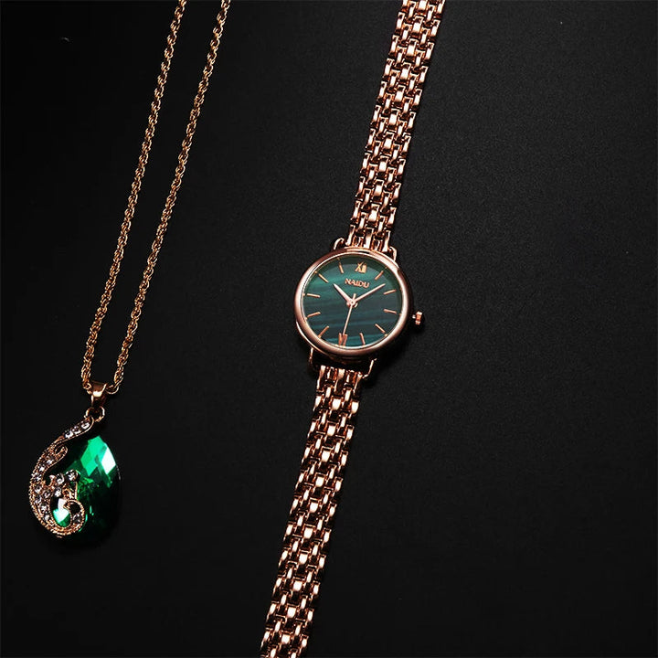 Luxurious women's elegant watch featuring a unique marble dial & sleek stainless steel band. Timeless.