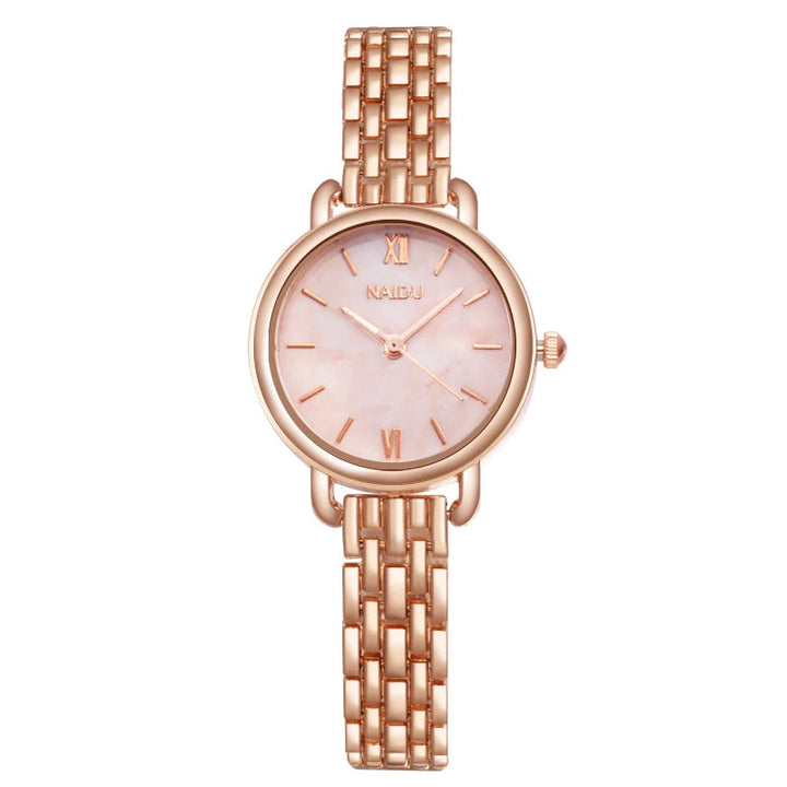 Stylish women's timepiece with a captivating marble dial & premium stainless steel band. Elegant everyday wear.