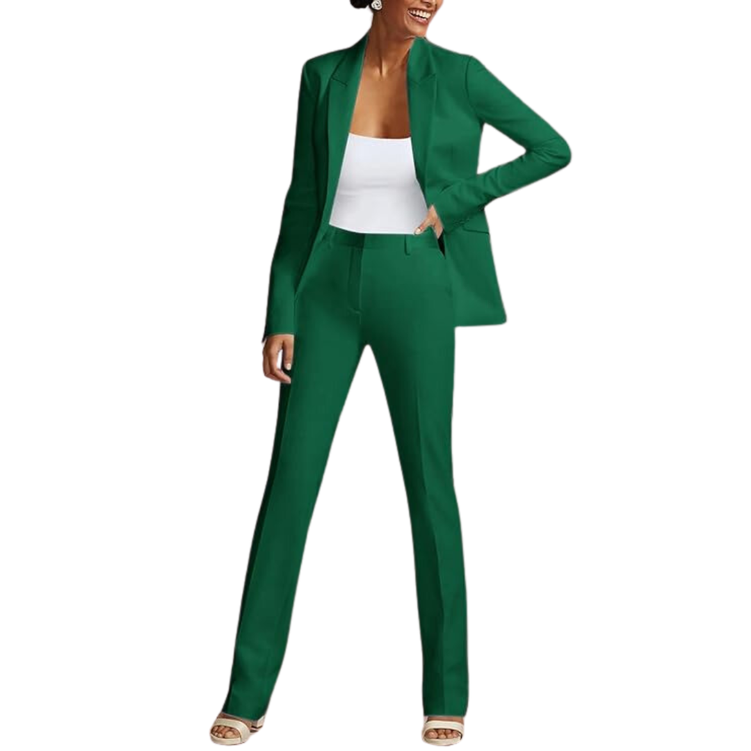 Elegant women's white blazer and matching trousers, perfect for business attire or formal events