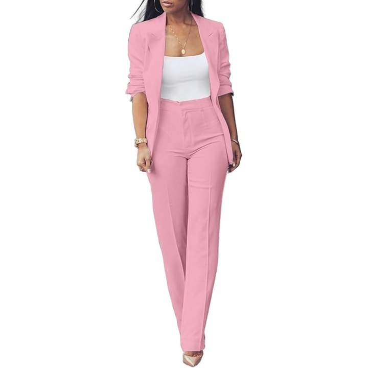 Side profile of the women's formal trousers from the Quina set, showing a flattering fit for business attire