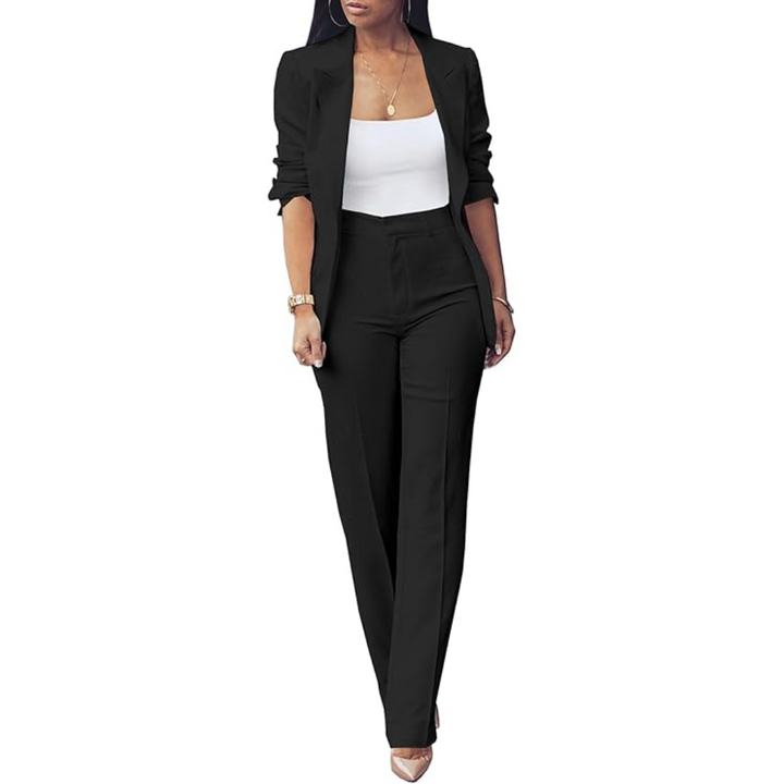Modern women's tailored trousers, part of the stylish Quina blazer set, perfect for a chic business look