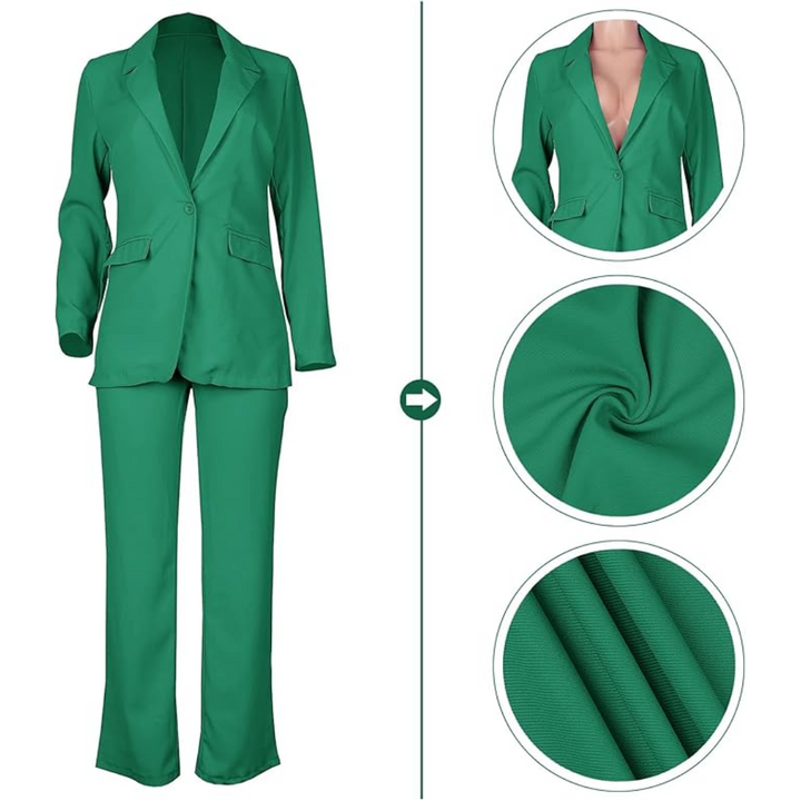 Fashionable women's two-piece suit: elegant blazer and trousers in a chic design, ideal for business