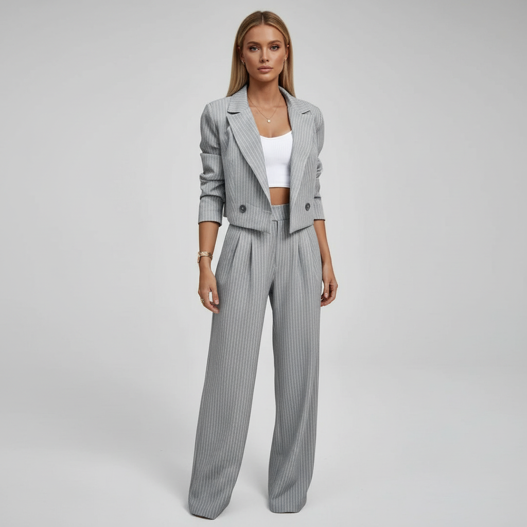 White Regina trouser suit for women, elegant and comfortable two-piece office fashion