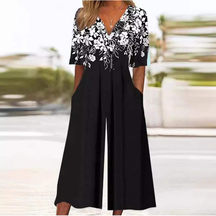 Versatile wide leg women's jumpsuit. Chic one-piece for elegant spring fashion or comfortable casual summer outfits.
