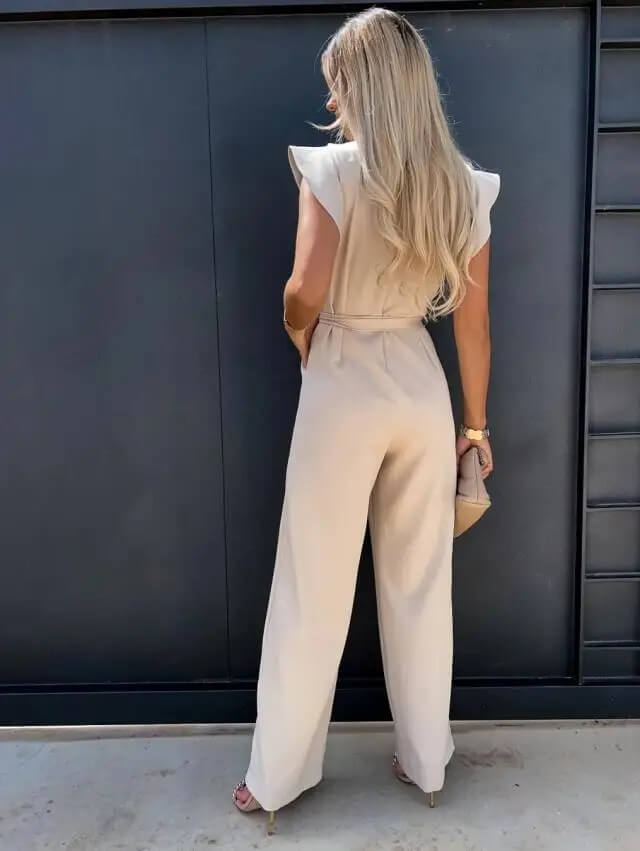 Women's elegant wide-leg jumpsuit featuring stylish butterfly sleeves, chic and comfortable.