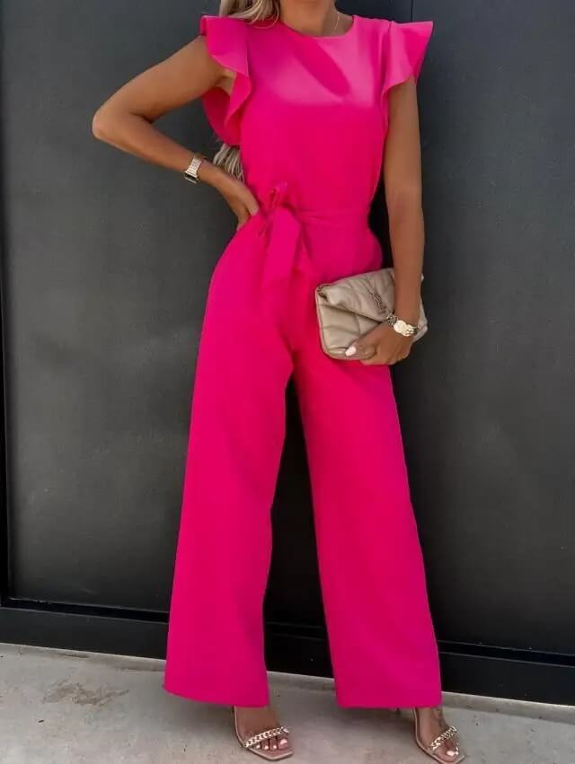 Full-length elegant wide-leg jumpsuit for women, perfect for office, party, or evening wear.