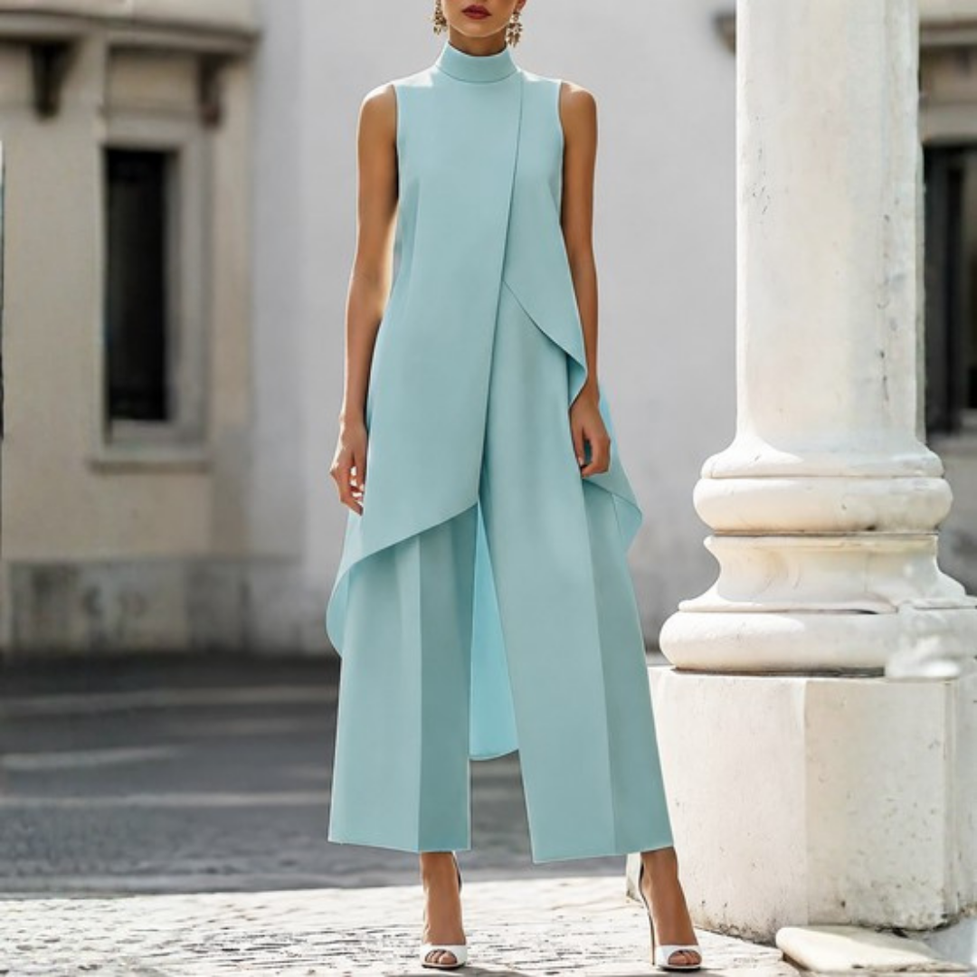Versatile women's wide-leg jumpsuit with drop waist. Modern style, perfect for workwear, formal events, and parties.