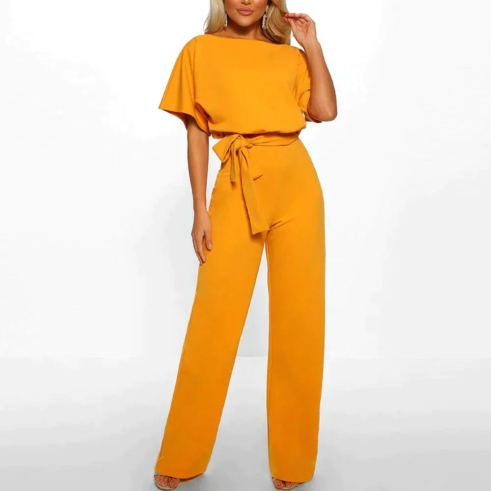 Luna women's elegant wide-leg summer jumpsuit, offering comfortable, easy wear and chic style for any occasion.