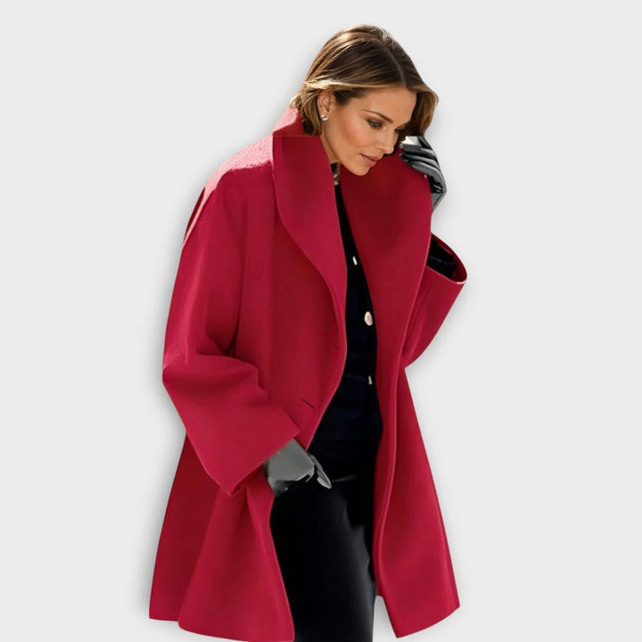 Luxurious windproof wool coat for women, perfect elegant winter outerwear; long, classic style for cold weather.
