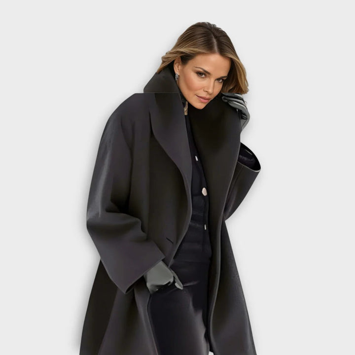 Classic long women's wool coat, elegant windproof winter outerwear for ladies; sophisticated cold weather fashion.