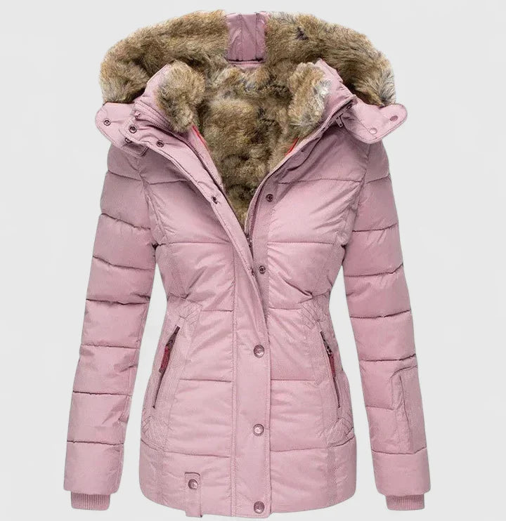 Stylish women's winter coat with adjustable hood. Elegant design for versatile fashion & warmth.