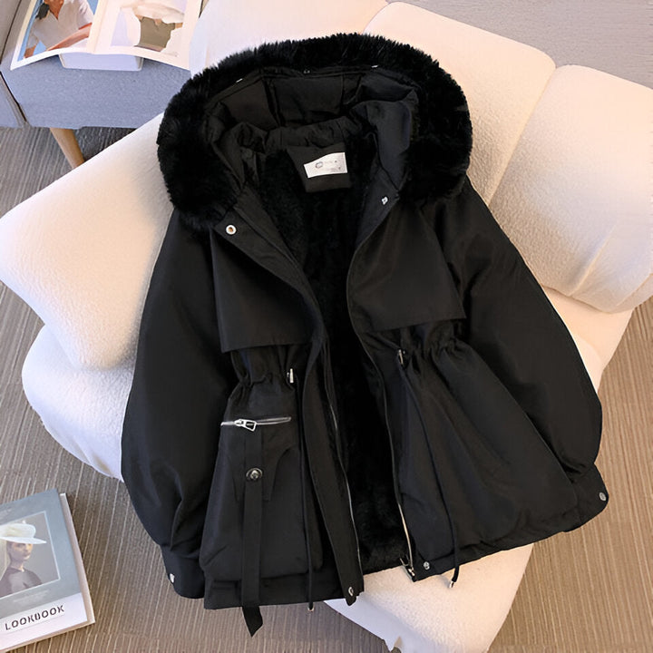 Stylish women's winter coat, weatherproof & chic. Warm, insulated jacket for elegant cold weather fashion.