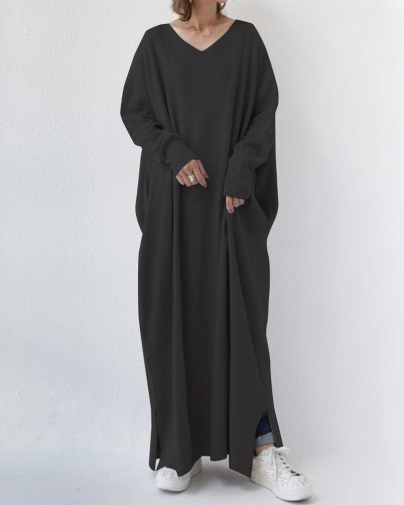 Cozy women's long sleeve winter maxi dress, featuring a flowing design for elegant style.