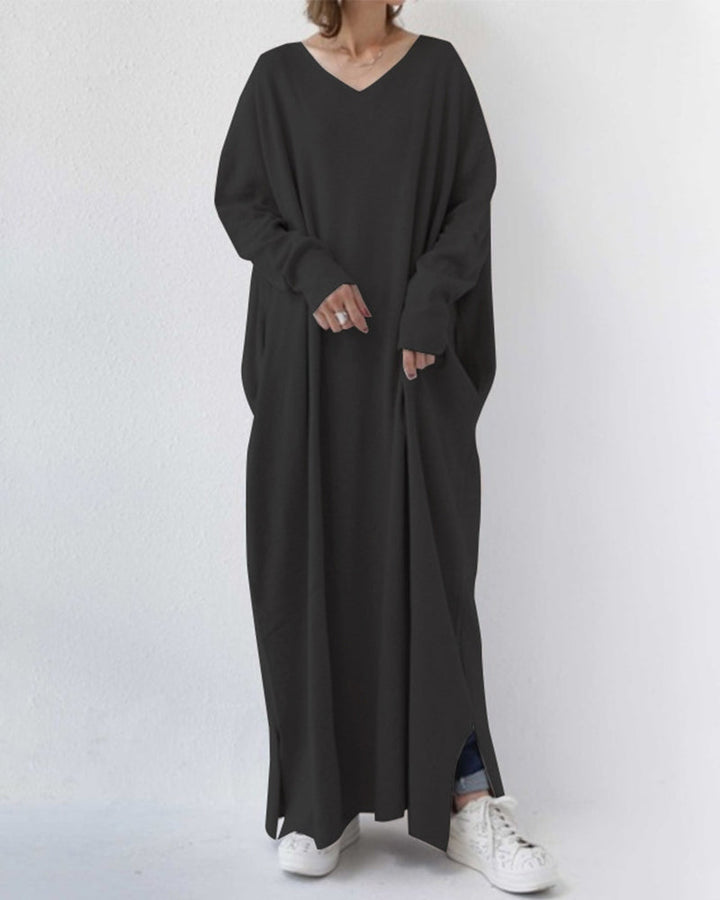 Cozy women's long sleeve winter maxi dress, featuring a flowing design for elegant style.
