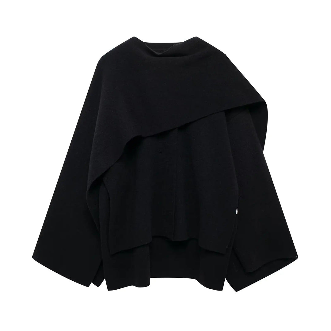 Warm women's winter poncho, stylish and practical for cold weather.