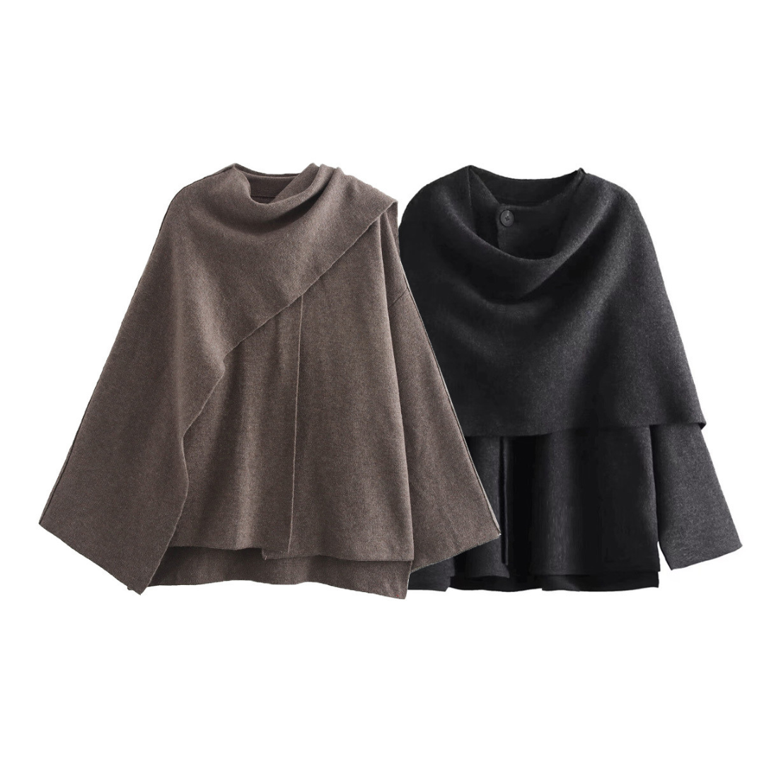 Asymmetrical women's poncho shawl, elegant winter fashion wrap.