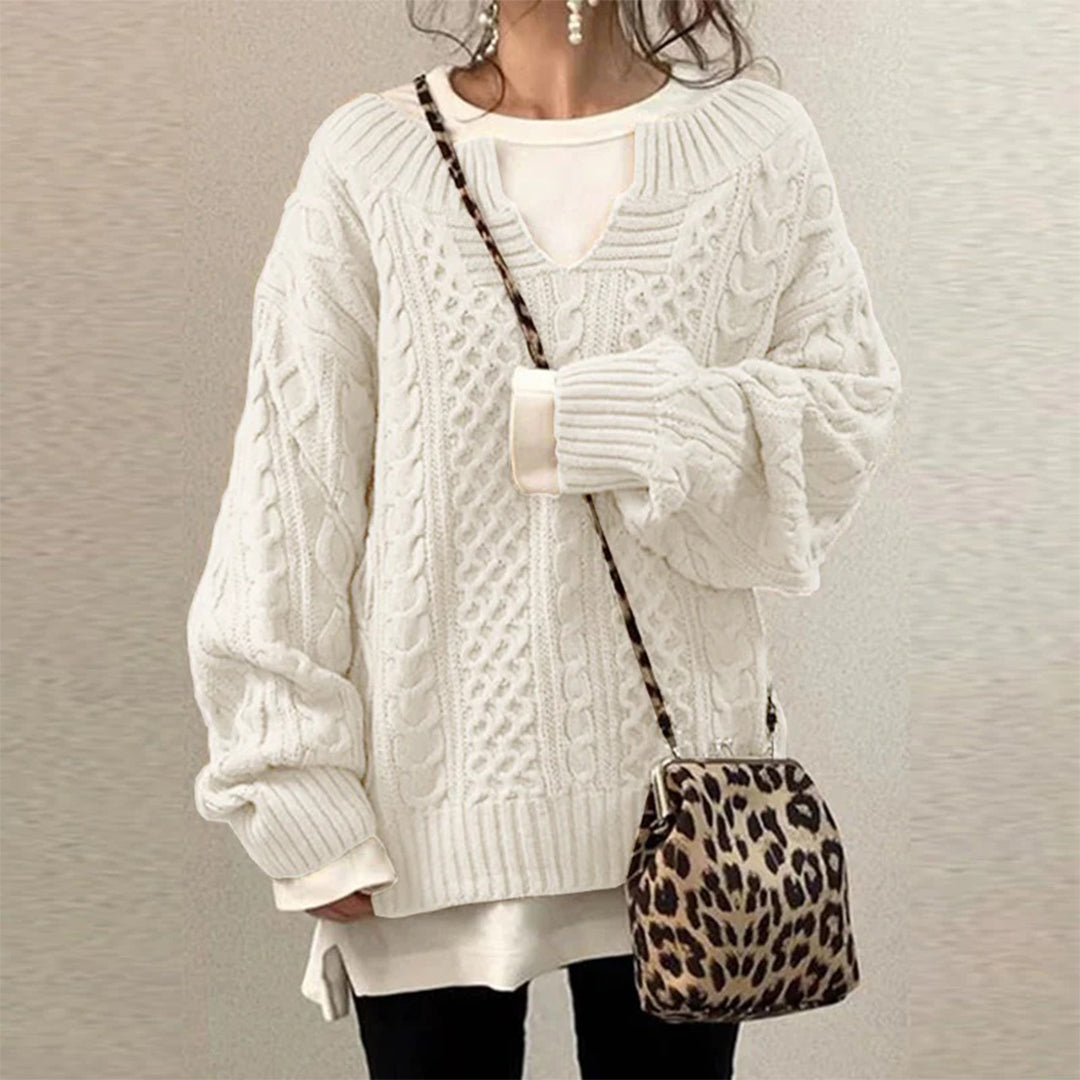 Elegant women's winter twisted knit sweater, cozy and warm for cold weather. Perfect long sleeve pullover.