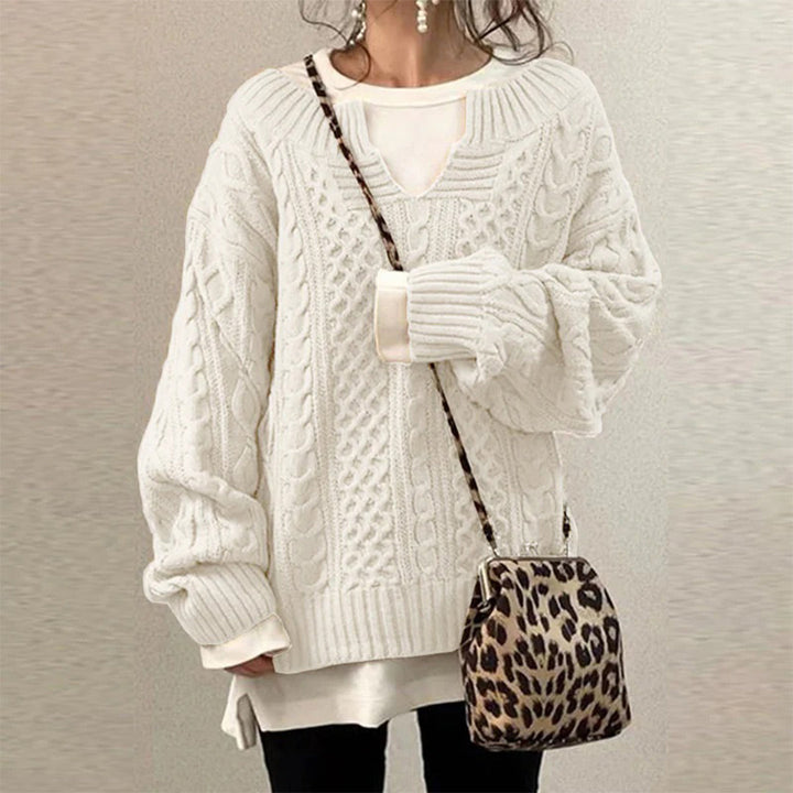 Elegant women's winter twisted knit sweater, cozy and warm for cold weather. Perfect long sleeve pullover.