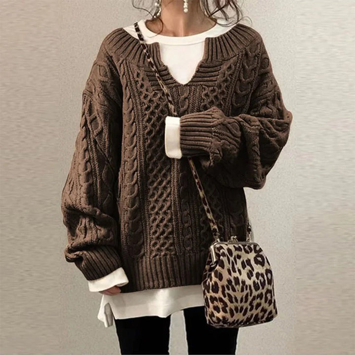 Versatile women's twisted knit winter sweater, stylish & cozy for everyday wear. Warm long sleeve pullover.