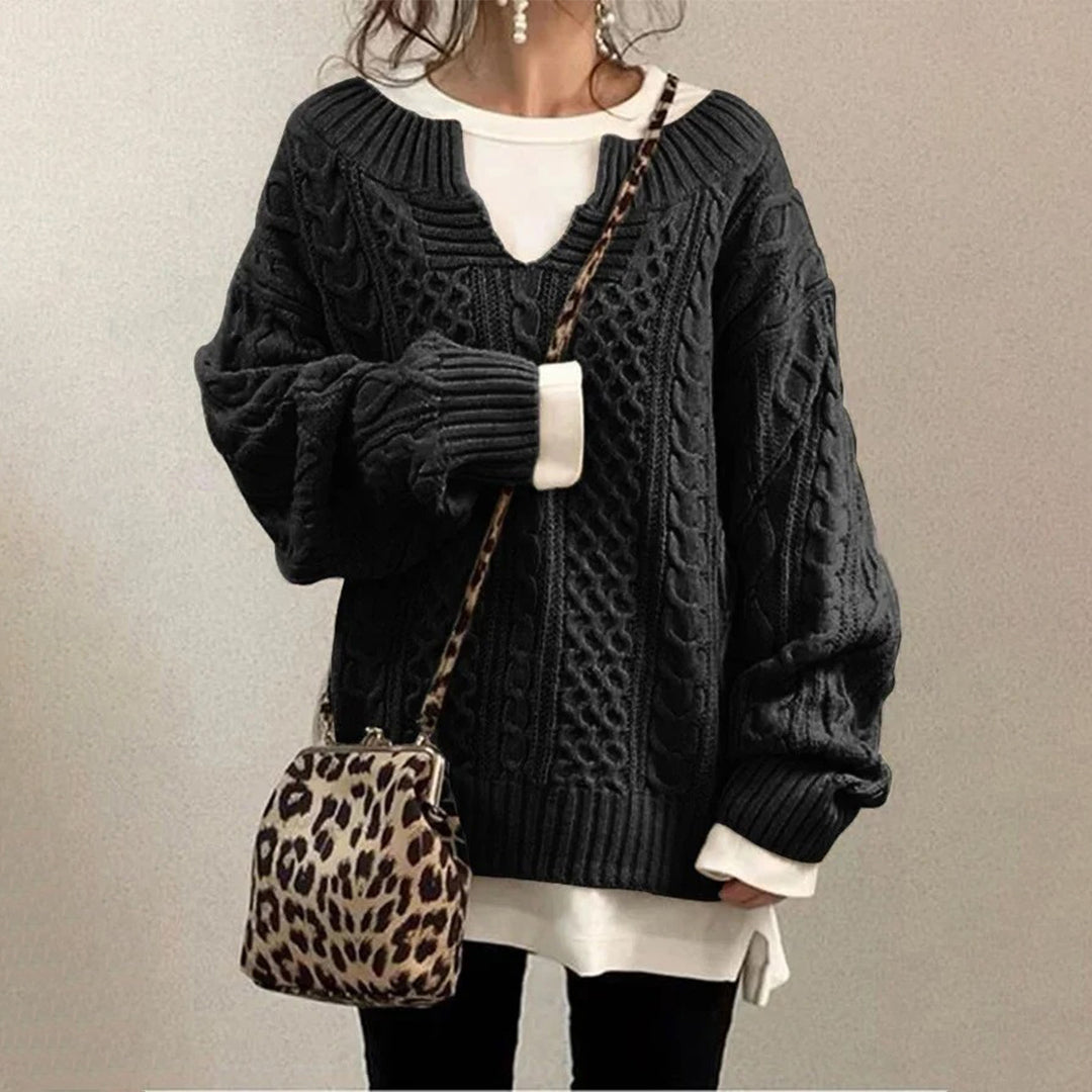 Stylish women's twisted knit sweater for fall fashion. Cozy long sleeve winter top, elegant & warm pullover.