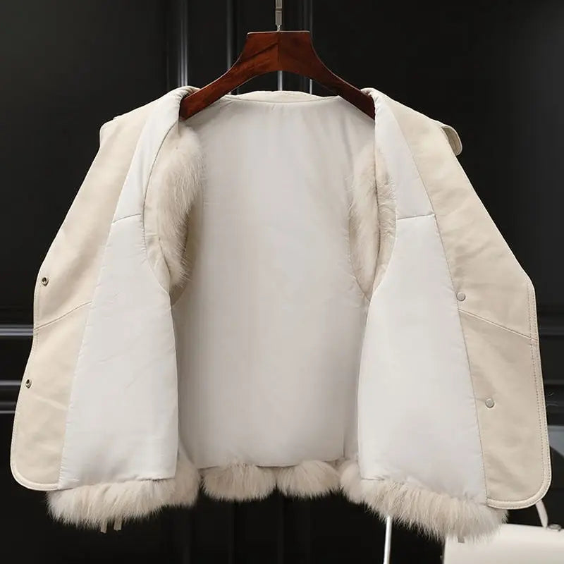 Chic women's sleeveless winter vest featuring a glamorous oversized lapel for elegant fashion layering.