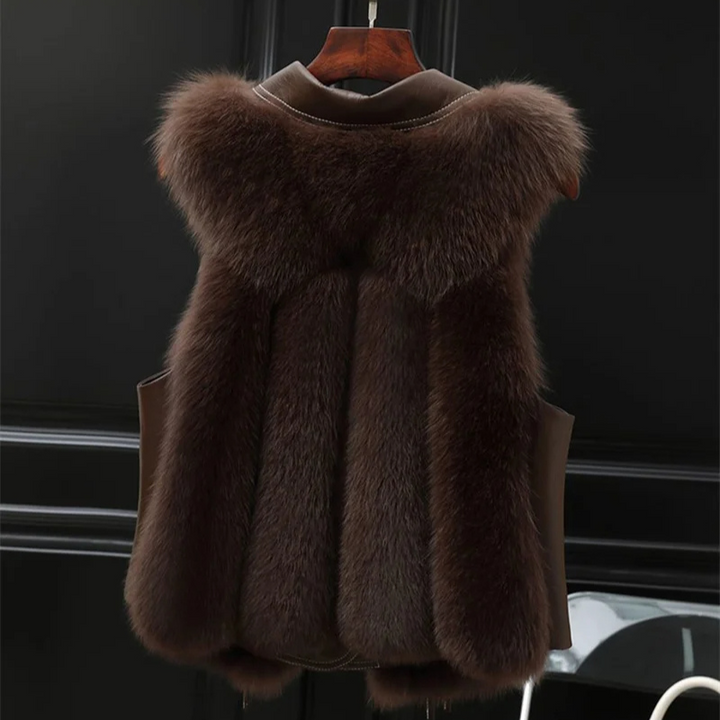 Glamorous women's elegant winter vest with oversized lapel, a chic and warm outerwear staple.