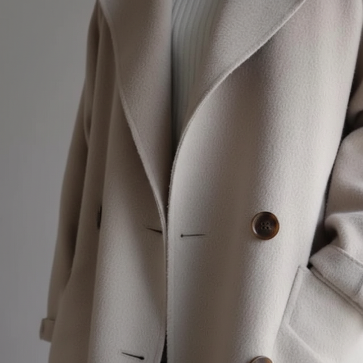 Classic women's autumn fashion: a double-breasted long wool blend coat for sophisticated style
