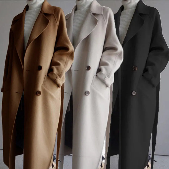 Elegant Maja wool blend women's coat, double-breasted and long, ideal for winter and autumn fashion