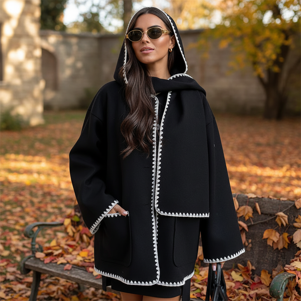 Elegant women's wool blend long coat in classic style, perfect for autumn and winter fashion