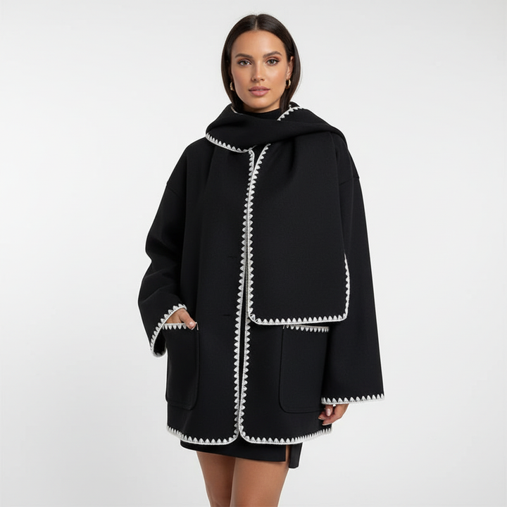 Midi length women's wool blend coat, warm outerwear with an elegant silhouette