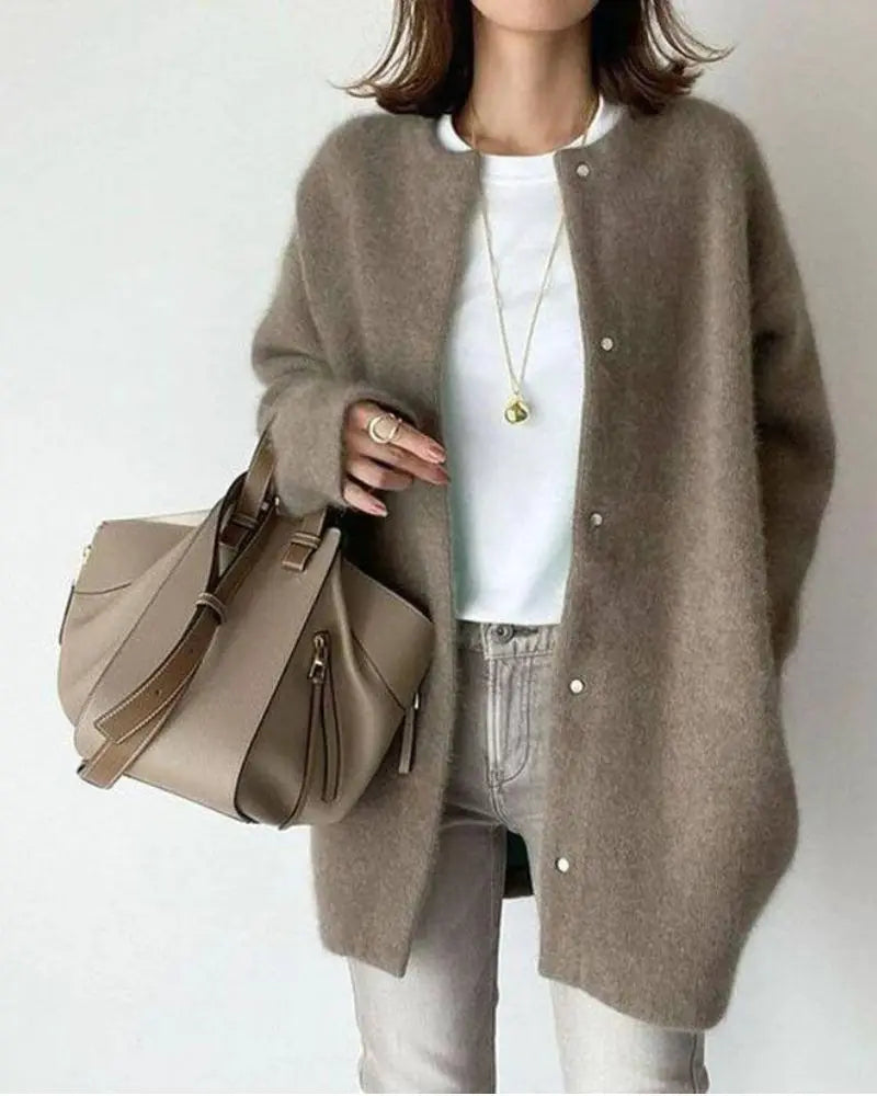 Soft wool and mohair women's cardigan, comfortable and warm for elegant winter fashion.