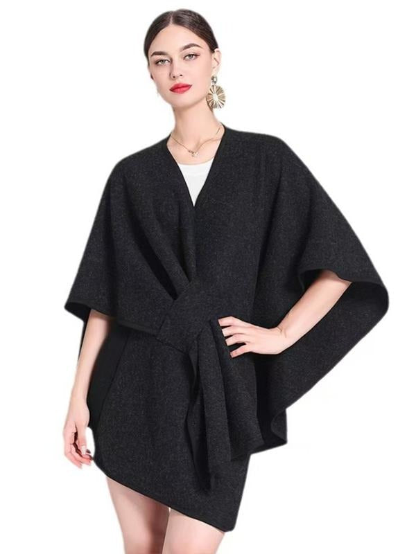 Versatile women's wrap cape top with tie front. Modern elegant blouse for workwear & casual smart fashion.