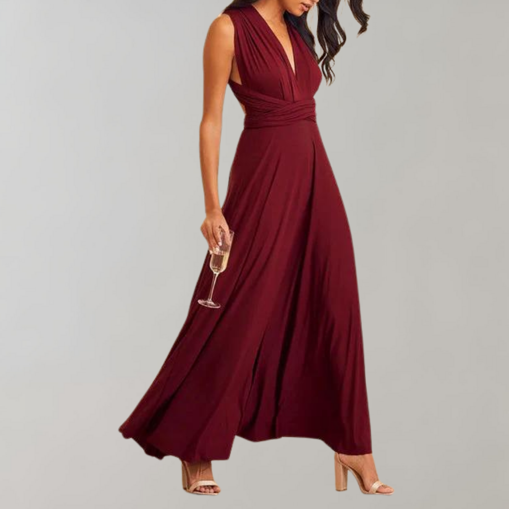Elegant women's wrap dress, versatile for day or night. Perfect as a party or formal maxi dress.