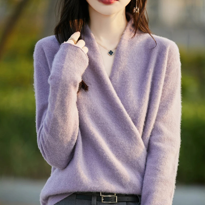 Chic women's V-neck wrap top, ideal for a sophisticated, effortless, and comfortable fashion statement.