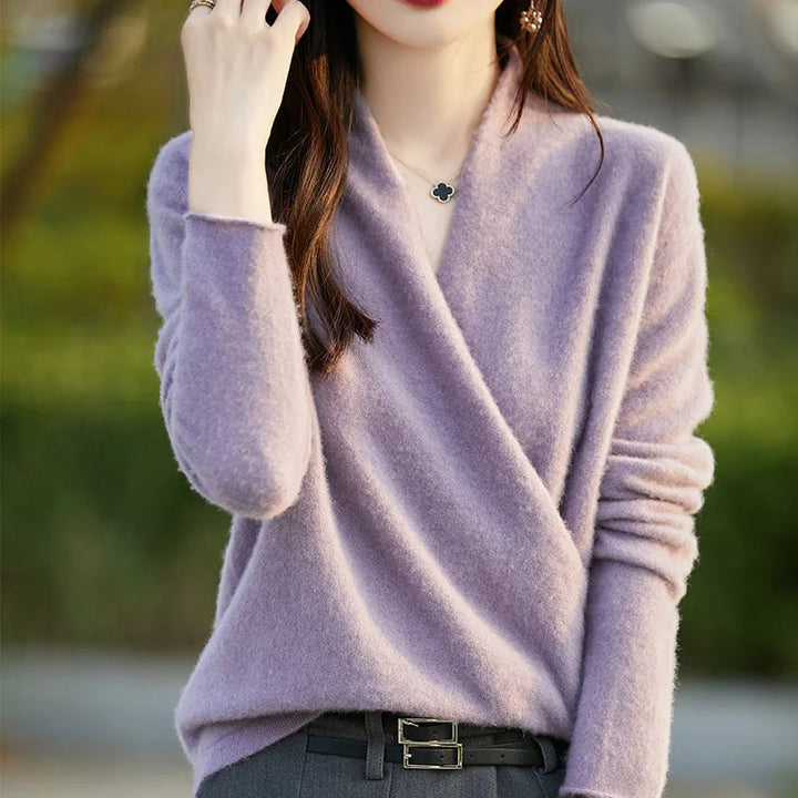 Stylish women's wrap sweater, a versatile piece for elegant layering and everyday comfort.