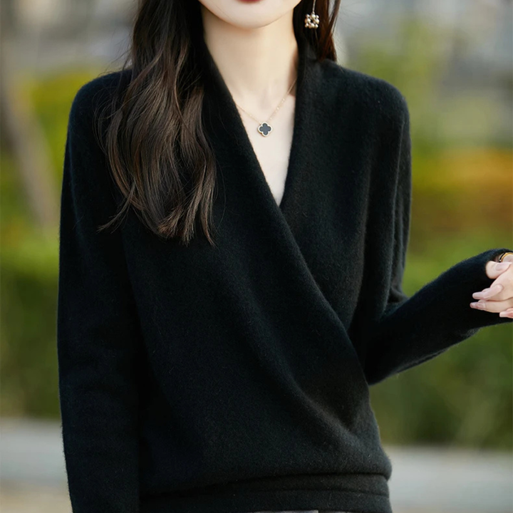 Elegant wrap sweater for women, featuring a V-neck for stylish, comfortable, and versatile wear.